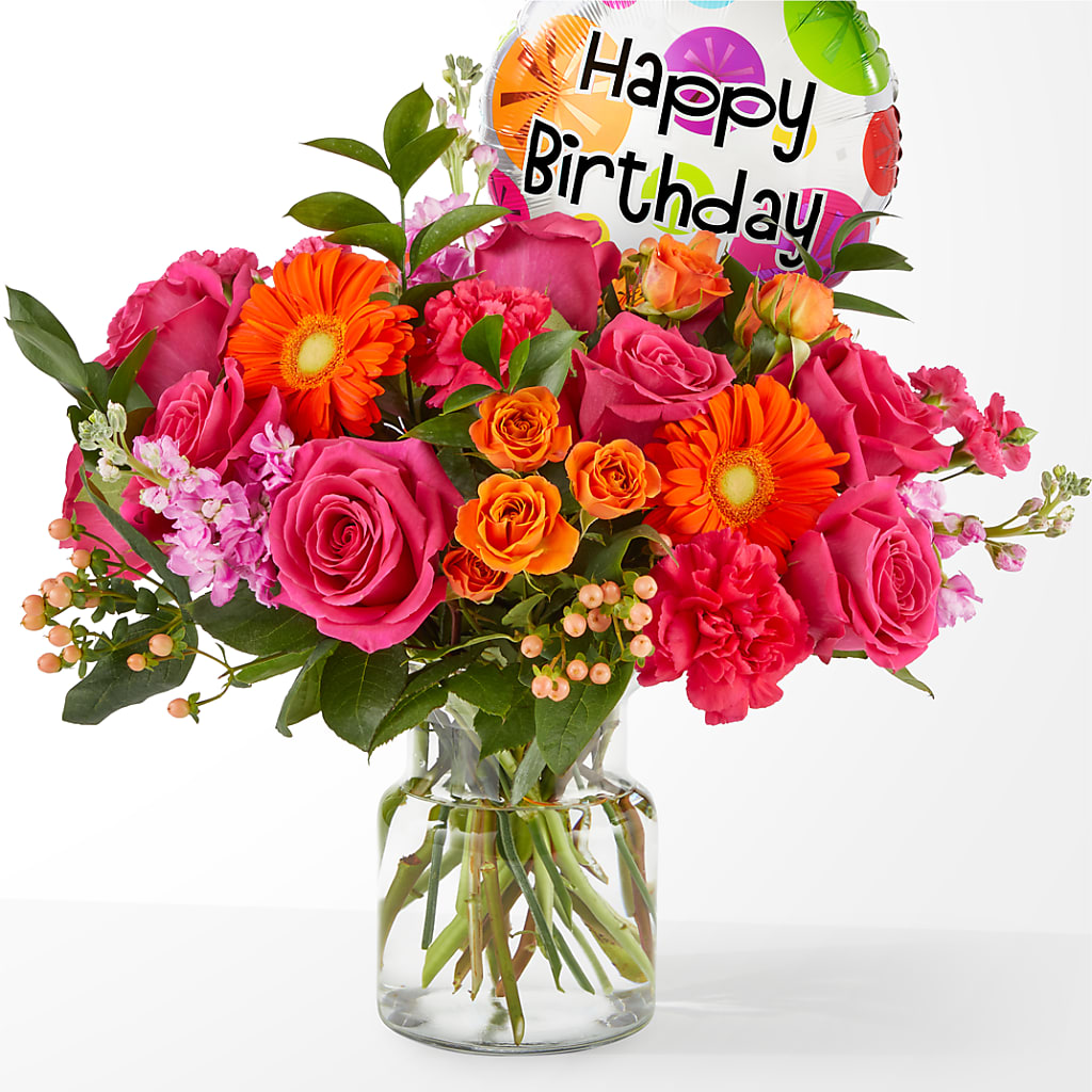 Fiesta Bouquet with Birthday Balloon – Flora Bloom, Menifee CA