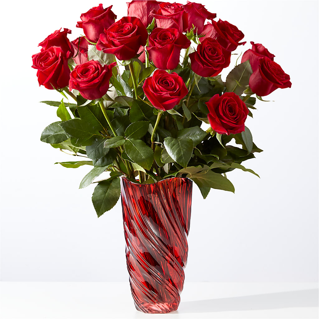 Classic Love Red Rose Bouquet with Luxe Swirl Vase – Flora Bloom, Menifee CA
